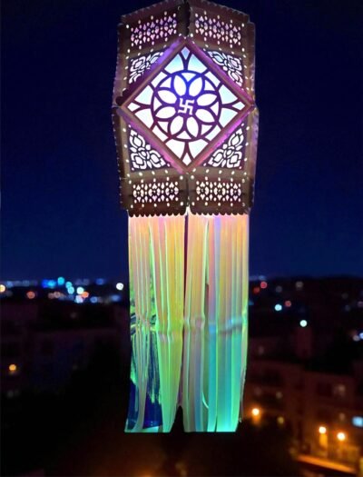 Utsav India Large Rainbow Akashdeep Diwali Kandil | Self-Assemble Multicolour Glitter Paper Lantern | Traditional & Modern Shiny Diwali Lantern for Home Décor – Set of 1 (AD424)