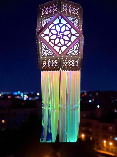 Utsav India Large Rainbow Akashdeep Diwali Kandil | Self-Assemble Multicolour Glitter Paper Lantern | Traditional & Modern Shiny Diwali Lantern for Home Décor – Set of 1 (AD424)