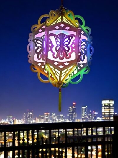 Utsav India Super Butterfly Rainbow Diwali Kandil | Self-Assemble Shiny Multicolor Reflective Paper Lantern | Traditional & Modern Decorative Festival Lamp – Set of 1 (AD427)