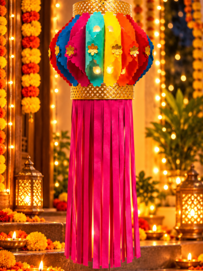 Utsav India Eco-Friendly Velvet Diwali Kandil | Self-Assemble Aakash Lantern | Traditional & Modern Decorative Diwali Lantern for Home Décor – Set of 1 (AD410)