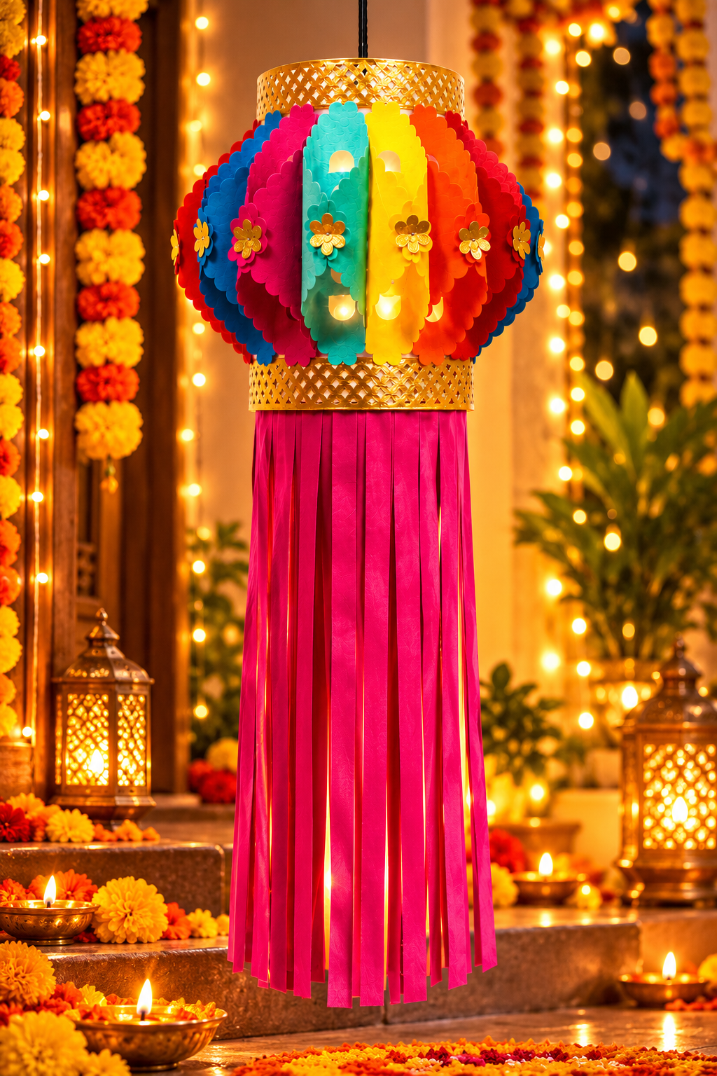 Utsav India Eco-Friendly Velvet Diwali Kandil | Self-Assemble Aakash Lantern | Traditional & Modern Decorative Diwali Lantern for Home Décor – Set of 1 (AD410)