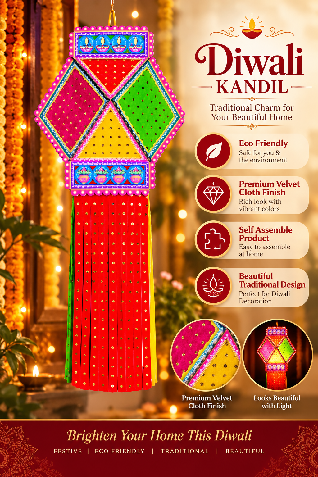 Velvet Paper Diwali Medium Akash Kandil Velvet Paper Diwali Medium Akash Kandil
