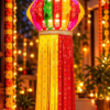 Utsav India Self Assemble Golden Stamping Velvet Pakhli Diwali Kandil Lantern with Golden Tikli Work | Eco Friendly Traditional Hanging Decoration for Home & Balcony | Set of 1 (AD476)