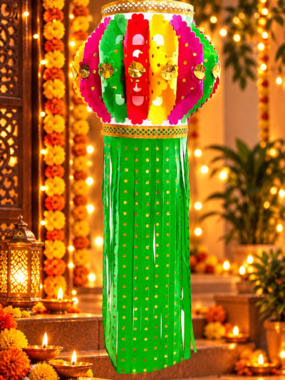 Utsav India Self-Assemble Eco-Friendly Velvet With Golden Work Diwali Lantern | Eco-Friendly Velvet Finish Aakash Kandil (AD455)